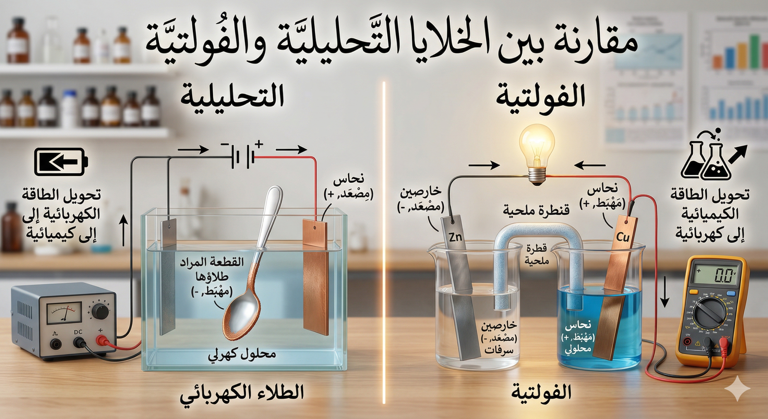 المحاضرة الرابعة – مقارنة الخلايا التحليلية والفولتية -كيمياء – 12متقدم