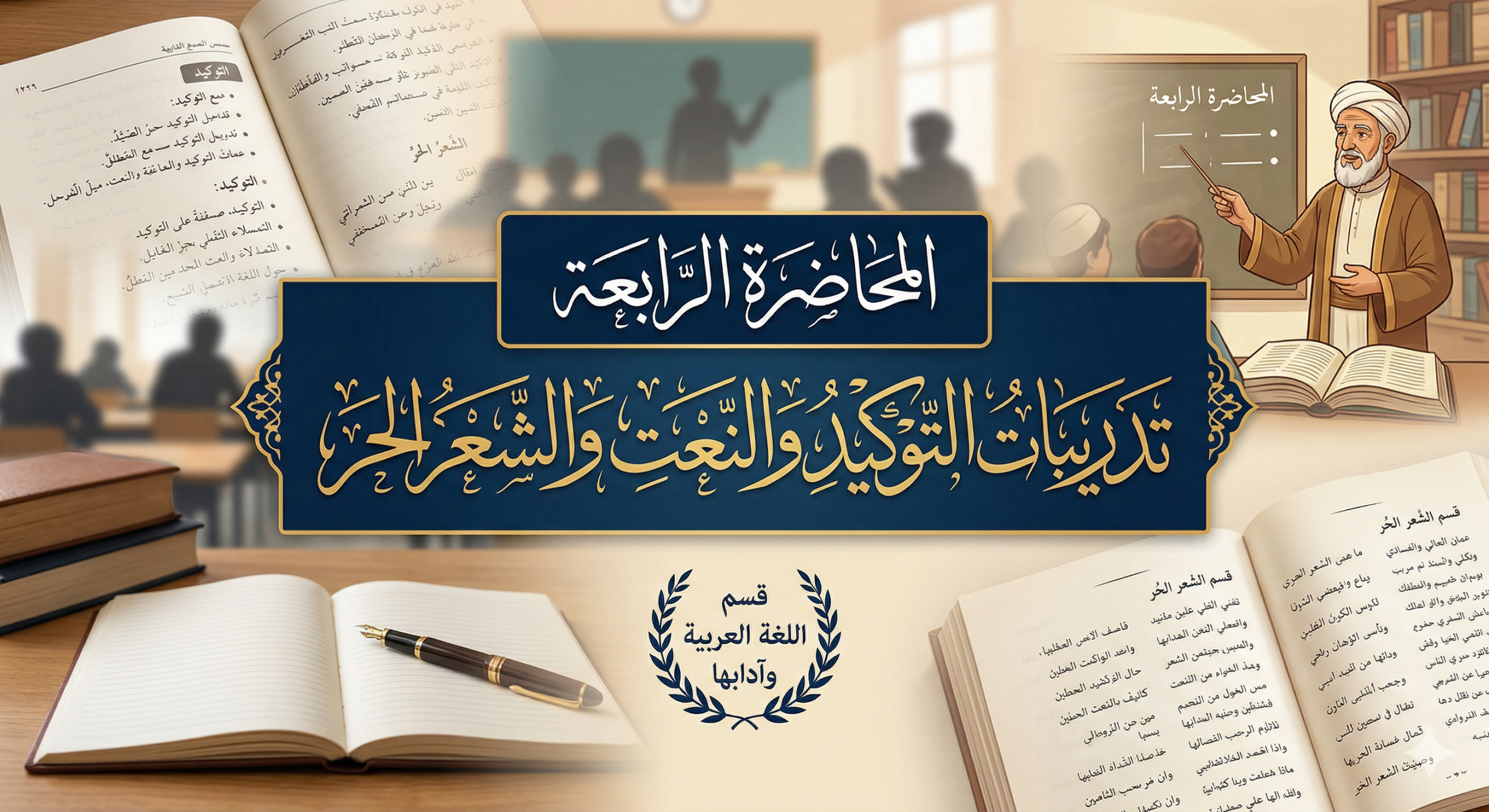 المحاضرة الرابعة – تدريبات التوكيد والنعت والشعر الحر – اللغة العربية – 12 متقدم