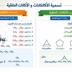 المحاضرة الثامنة - تابع الدرس الثاني من الكيمياء العضوية - تسمية الالكانات والالكانات الحلقية - كيمياء - 12 متقدم
