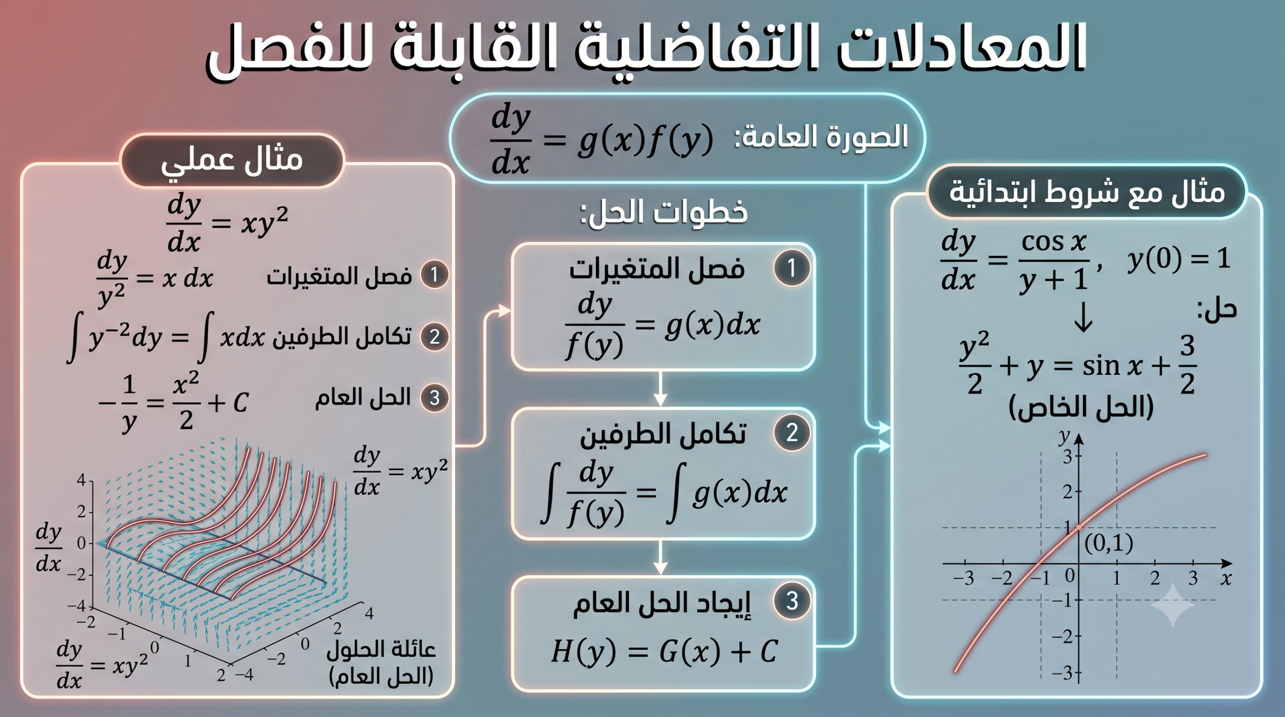 المحاضرة الخامسة والعشرون – المعادلات التفاضلية القابلة للفصل – الراياضيات – 12 متقدم