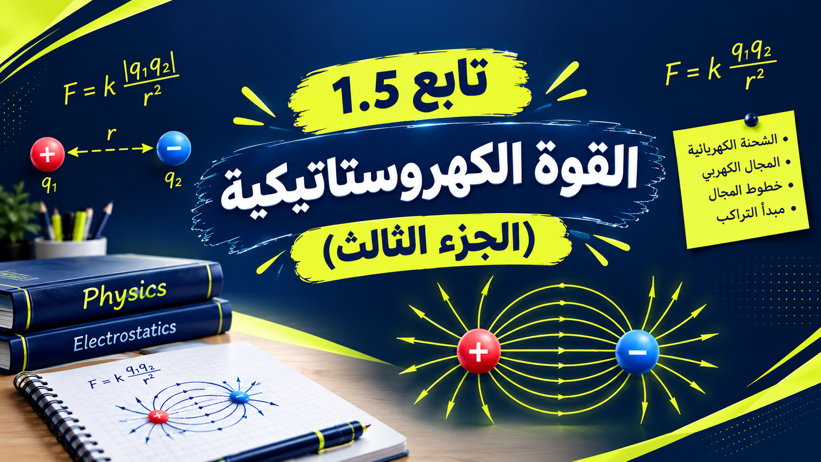المحاضرة الحادية العاشرة – تابع 1.5 القوة الكهروستاتيكية (الجزء الثالث ) – الفيزياء – 12 متقدم