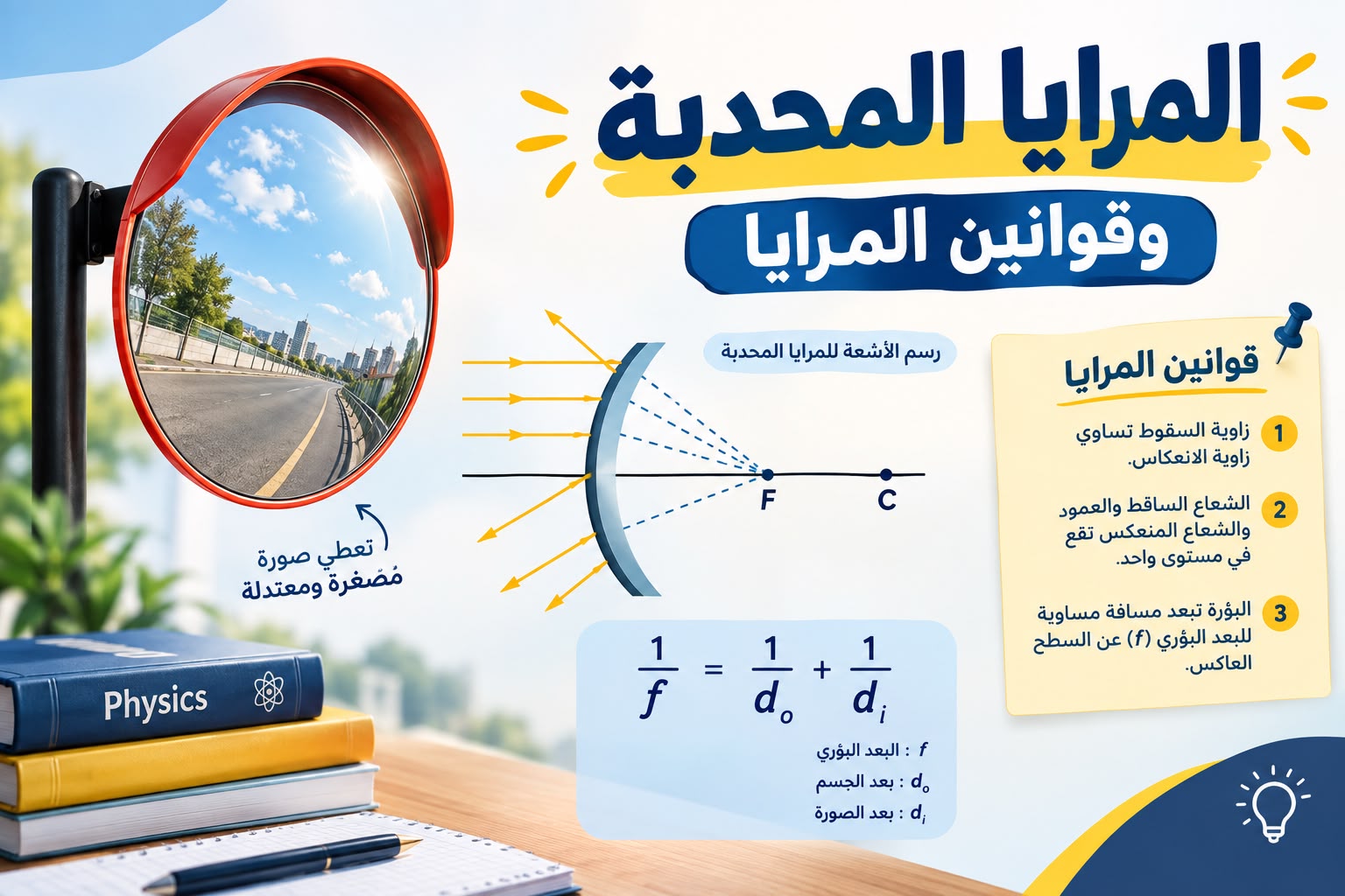 المحاصرة الثالثة- المرايا المحدبة وقوانين المرايا – الفيزياء – 10 متقدم