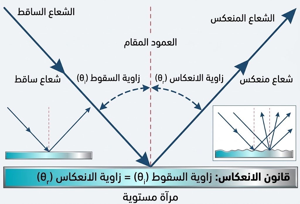 المحاضرة الاولى ” الانعكاس والمرايا – المرايا المستوية ” الفيزياء الصف العاشر المتقدم