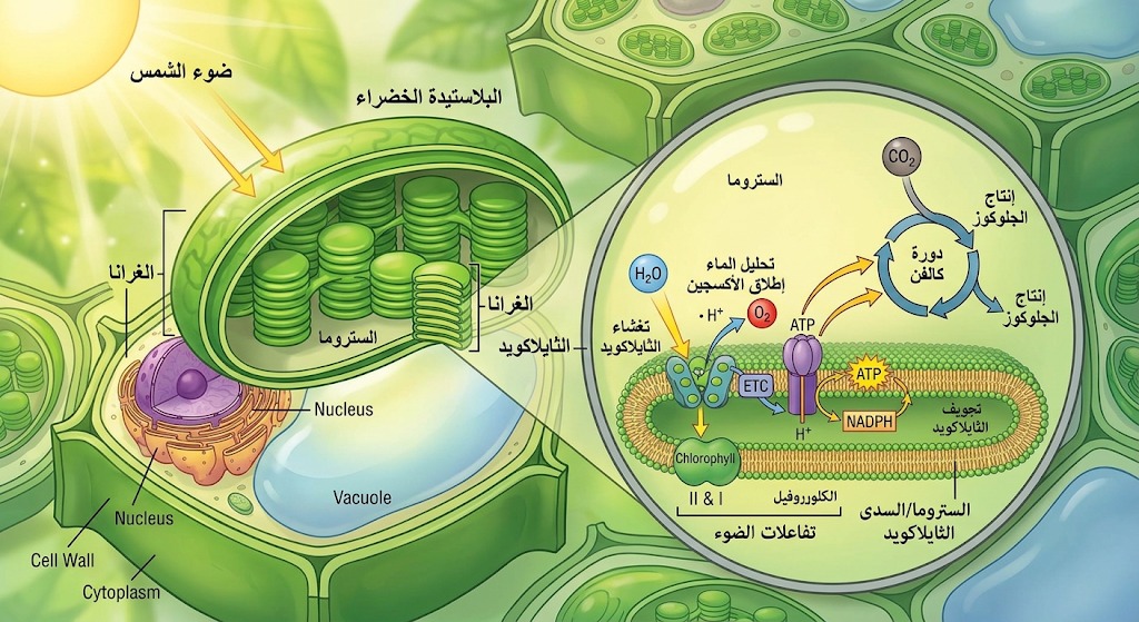 المحاضرة الثانية ” البناء الضوئي – التفاعلات الضوئية ” – الاحياء – 11 متقدم
