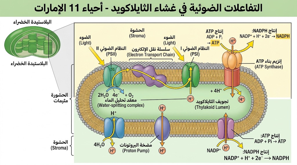 المحاضرة الثالثة – “التفاعلات الضوئية ” في البناء الضوئي – الاحياء – 11 متقدم