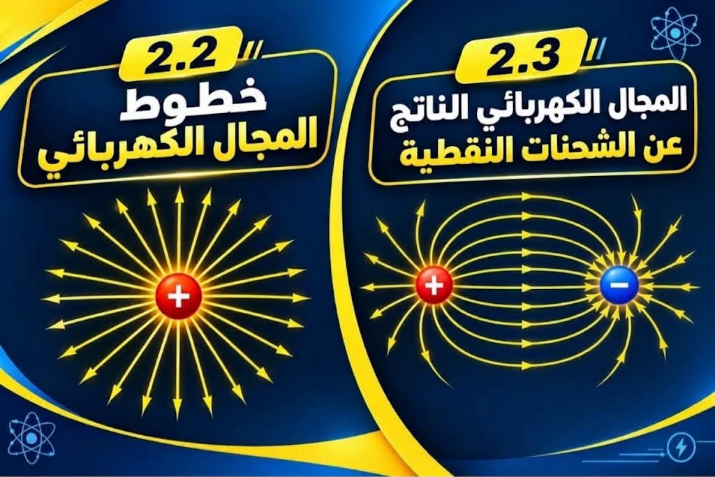 المحاضرة الرابعة عشر – 2.2 خطوط المجال الكهربائي + 3_2_المجال_الكهربائي_الناتج_عن_الشحنات_النقطية – الفيزياء – 12 متقدم
