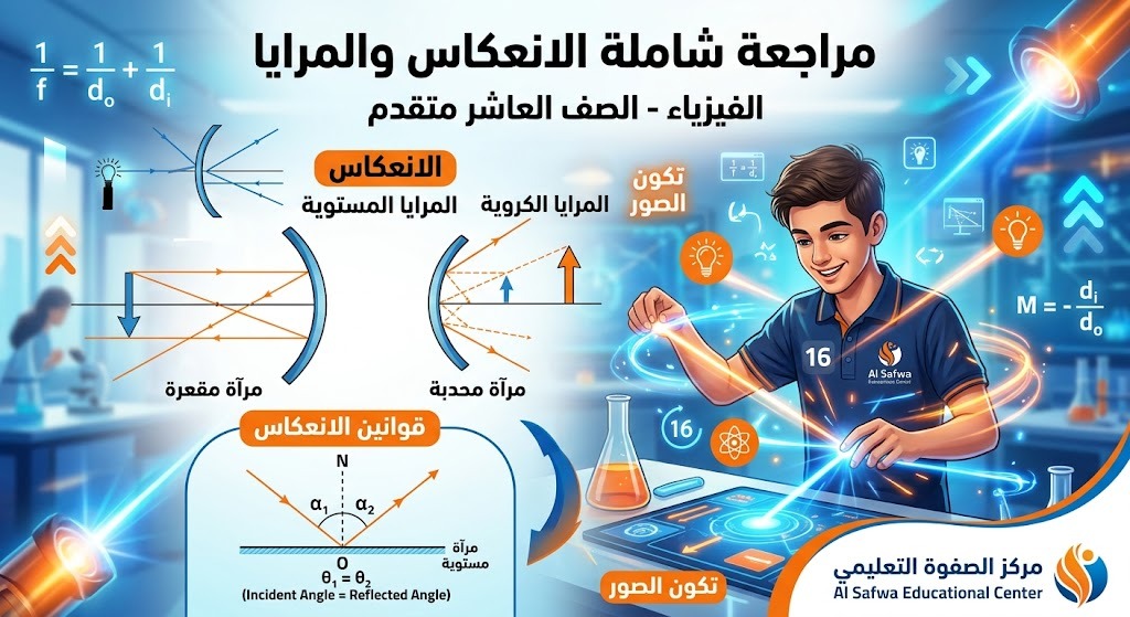 المحاضرة الرابعة ” مراجعة الانعاس والمرايا ” مراجعة على المرايا المستوية والمقعرة والمحدبة ” – الفيزياء – 10متقدم